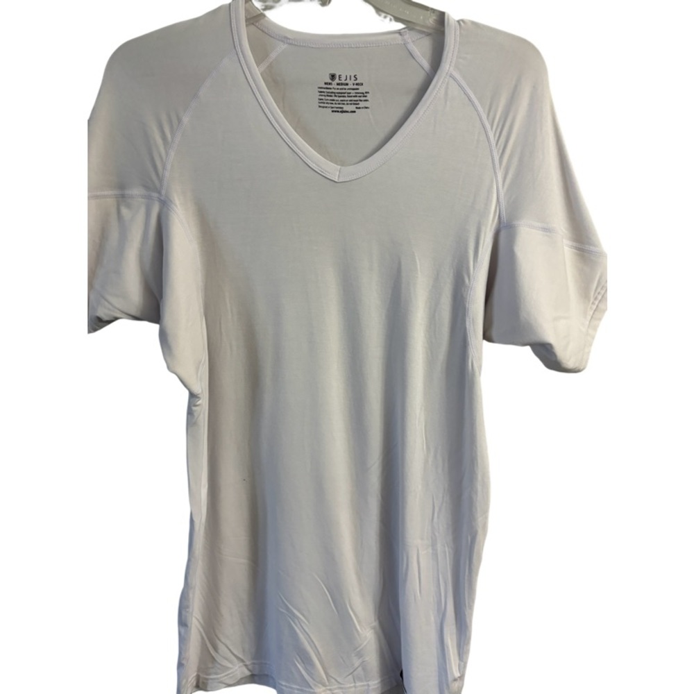 Ejis Mens White Sweat Defense V-Neck Short Sleeve Pullover T-Shirt Size Medium